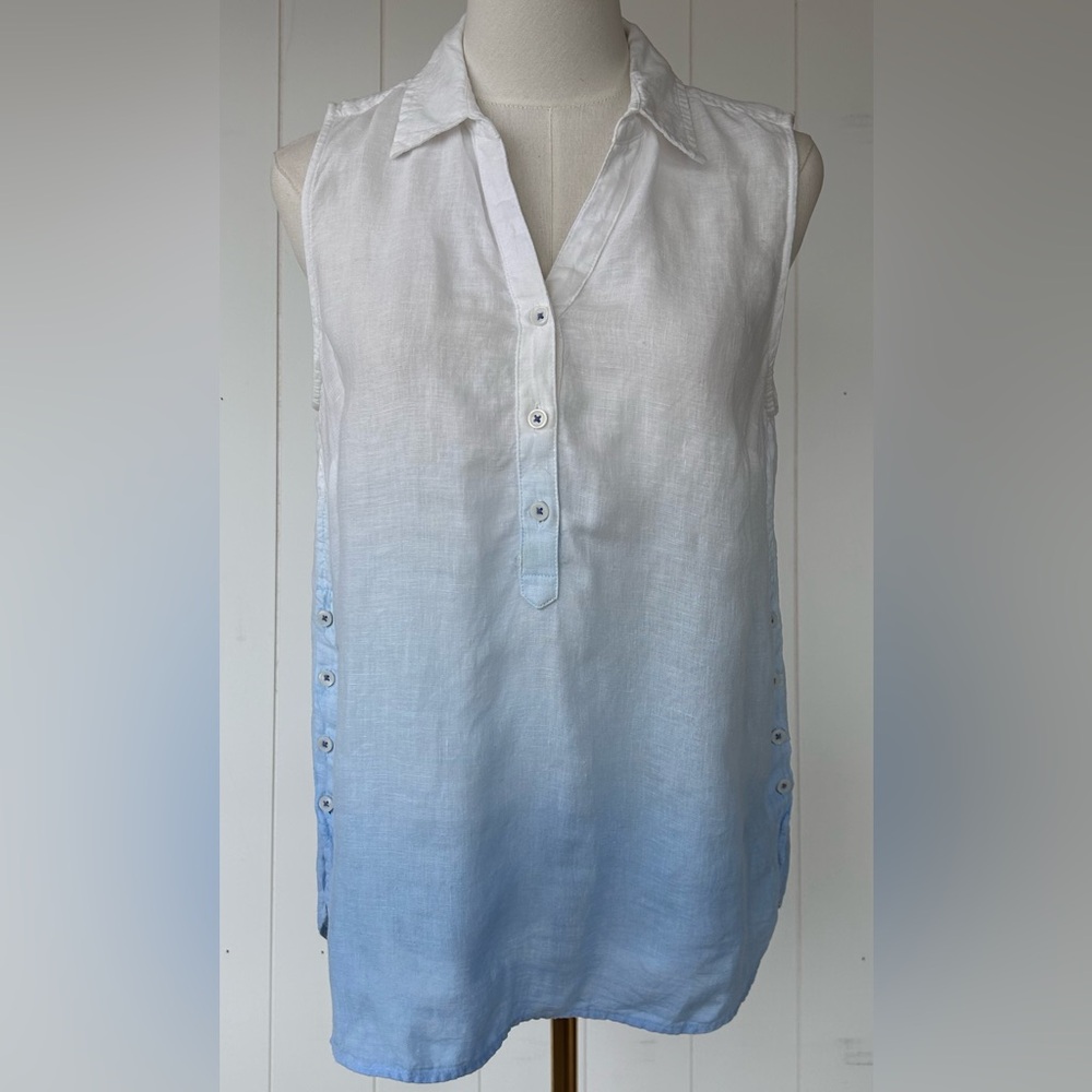 Talbots Petites Women’s Sleeveless Linen Side Button Popover‎ Dip Dye Size MP